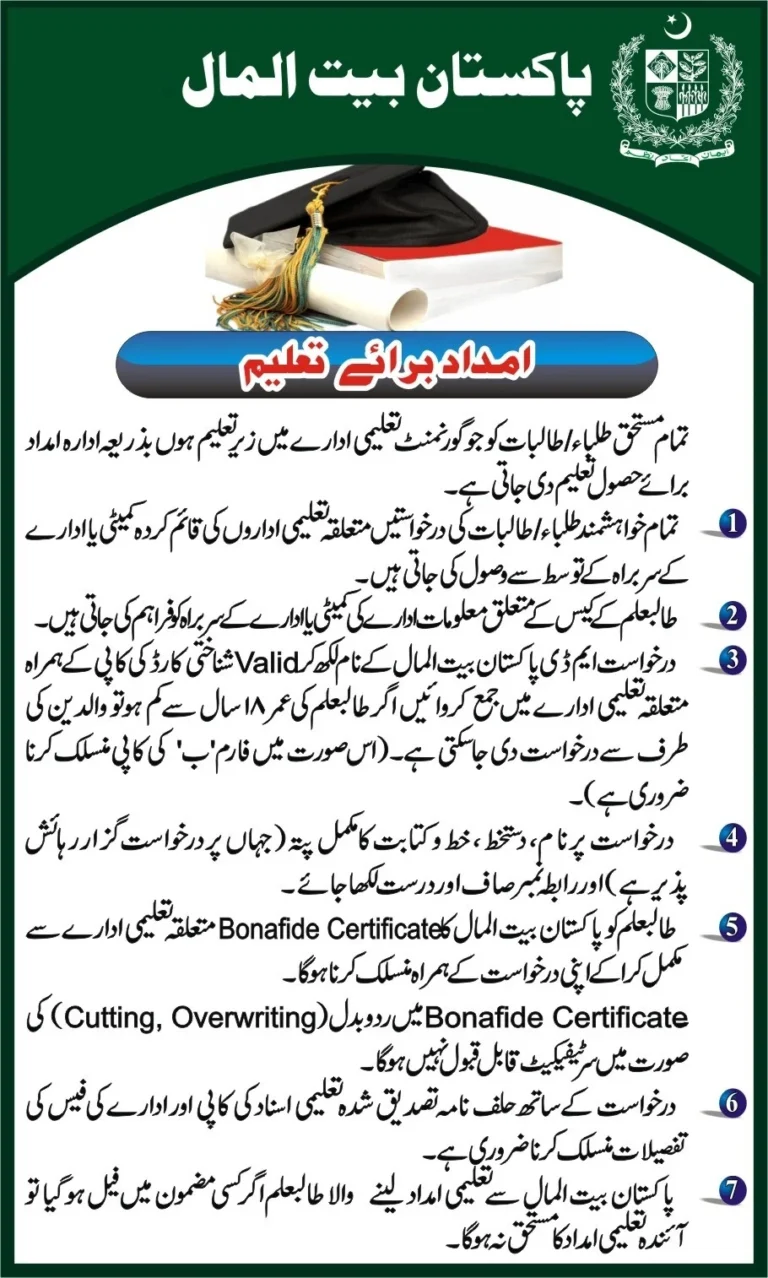 Pakistan Bait-ul-Mal Scholarship for Needy Students – Eligibility & Application Process